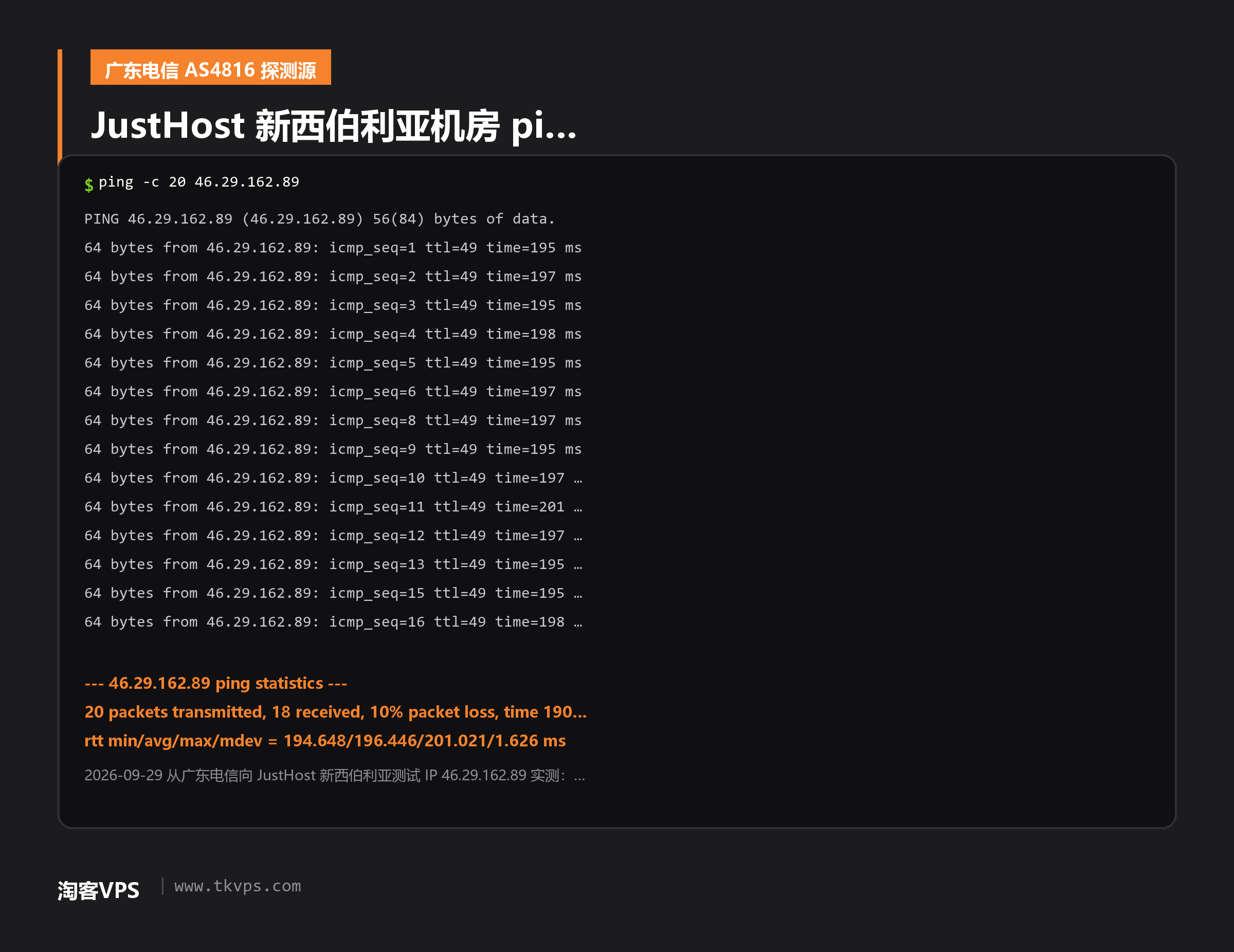 JustHost 新西伯利亚测试 IP ping 实测截图