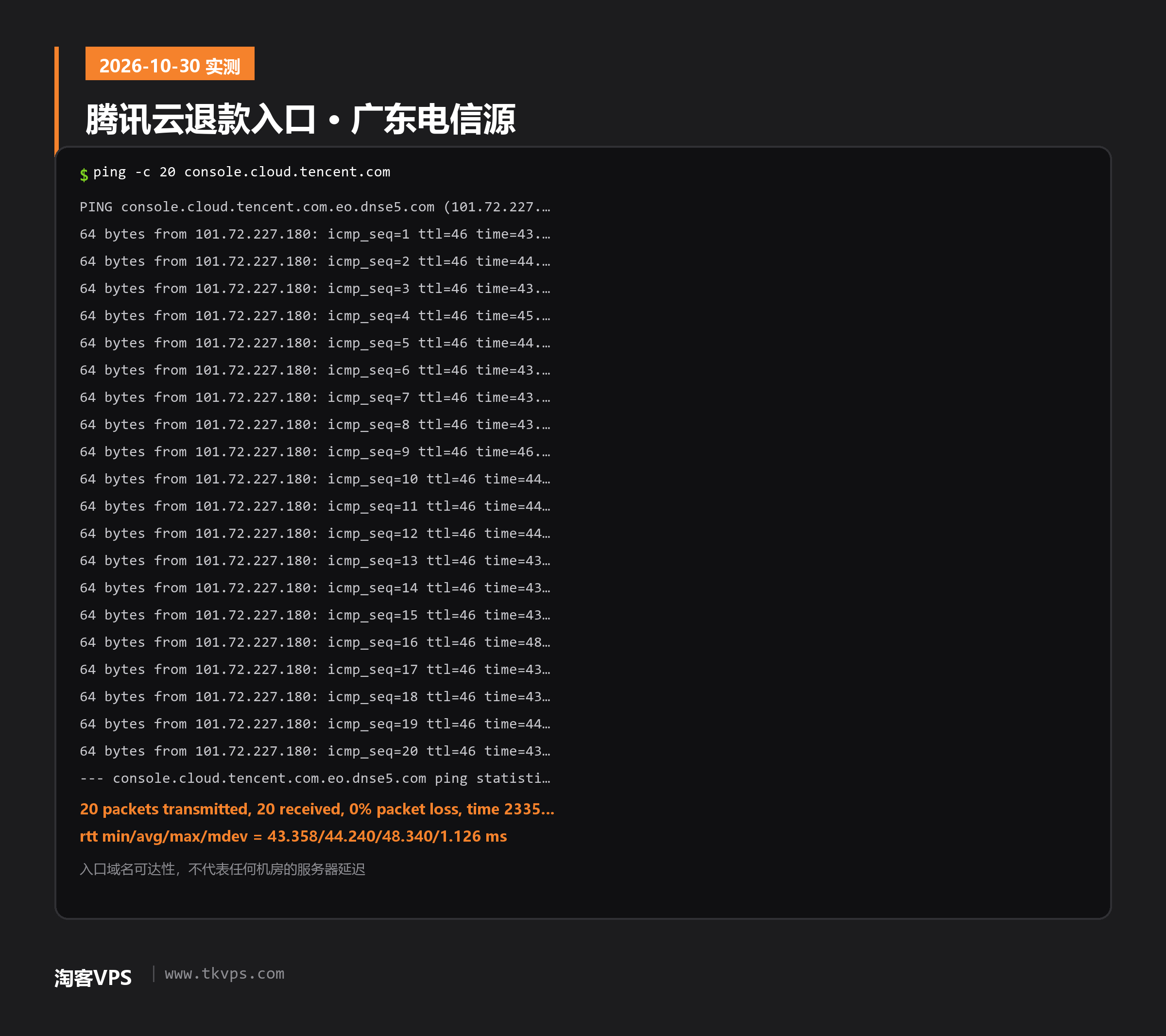 VPS退款入口双源 ping 实测