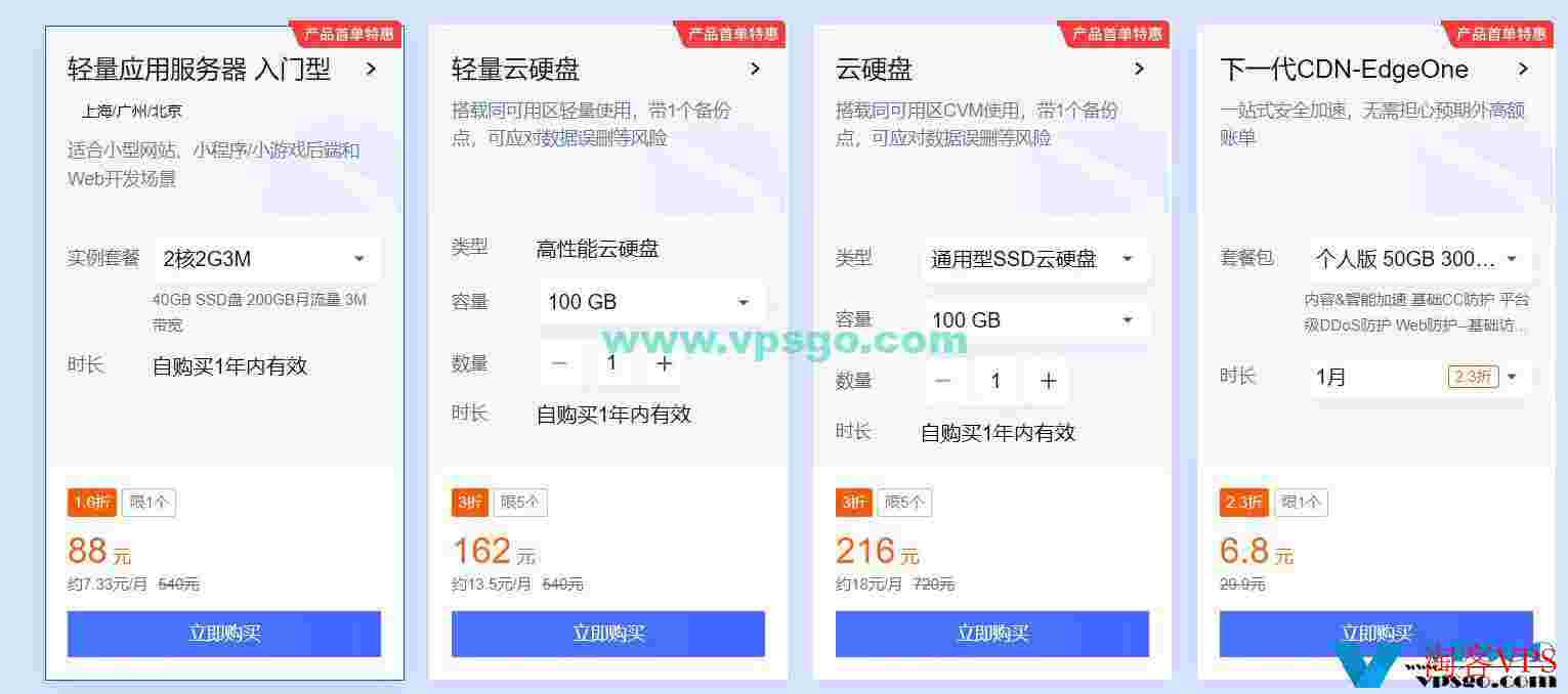 腾讯云年末感恩回馈：新用户秒杀轻量云年付88元起，老用户2折2核2G4M年付118元，企业用户4折起