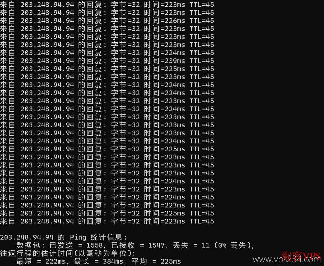 Ping延迟测试结果