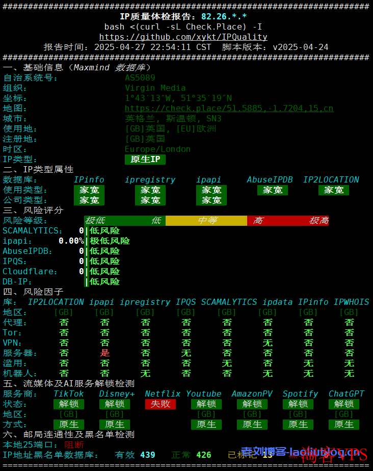 Virgin Media O2：IP质量检测