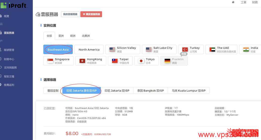 IPRaft印尼VPS购买页面示意图