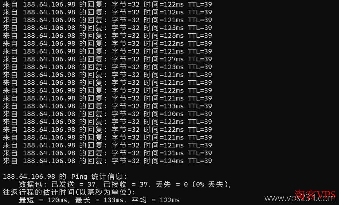 本地移动网络Ping延迟测试结果截图