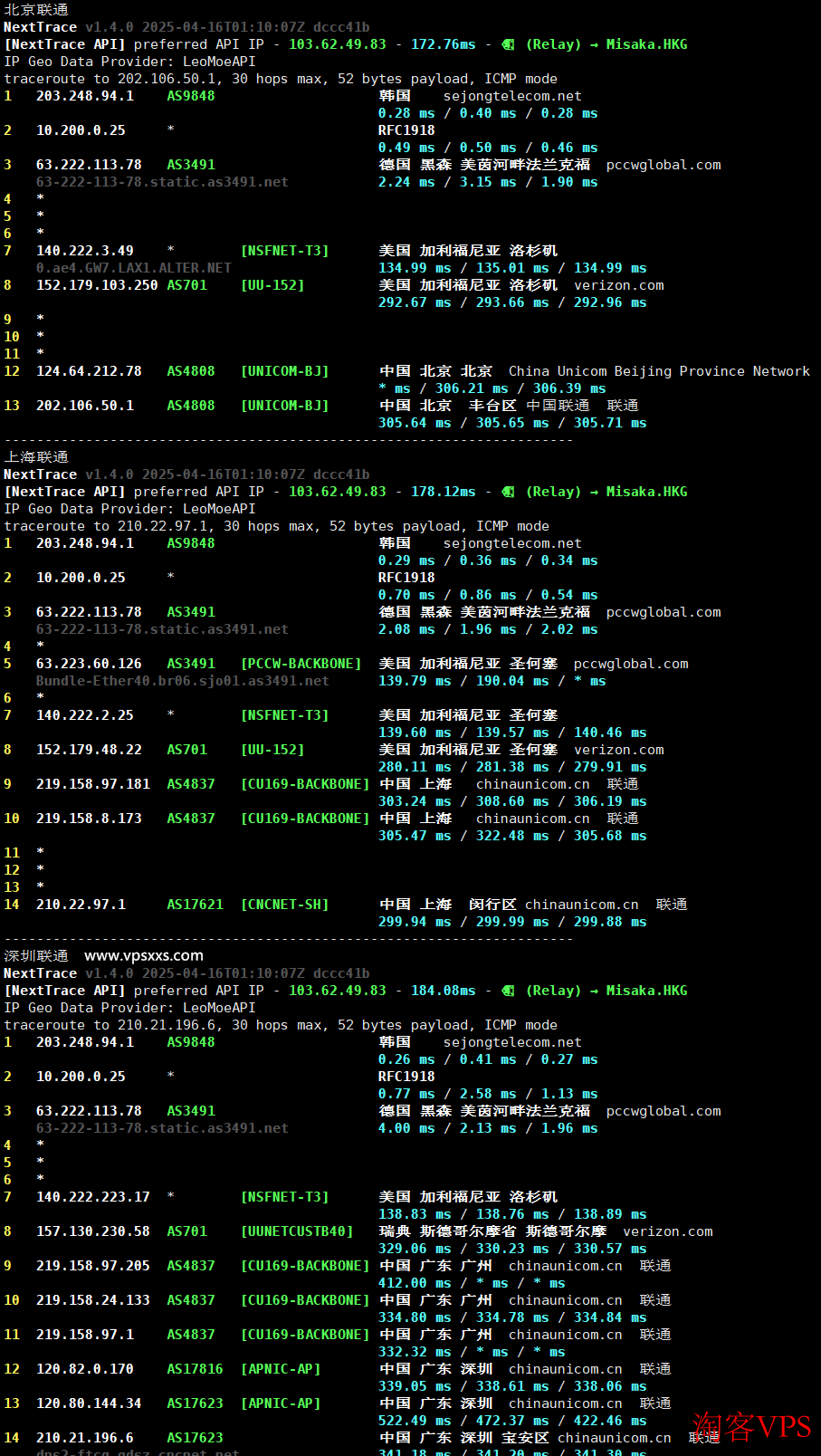 联通回程路由图 LOCVPS韩国双ISP原生IP VPS联通回程路由