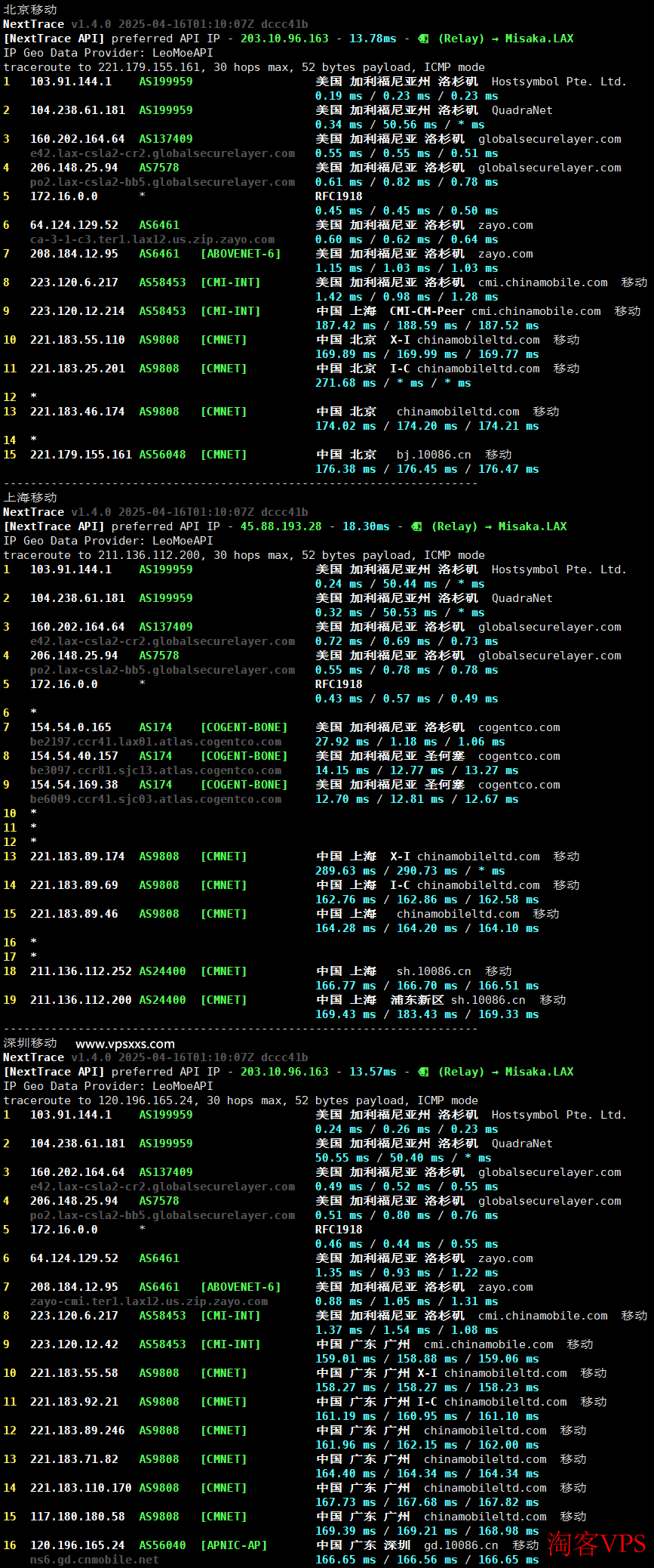 HostDare美国AMD VPS移动回程路由 HostDare美国AMD VPS移动回程路由图