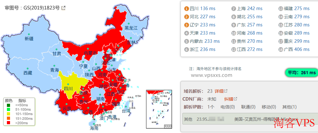 RackNerd爱尔兰VPS国内Ping测试 RackNerd爱尔兰VPS到中国国内各地的Ping延迟测试图
