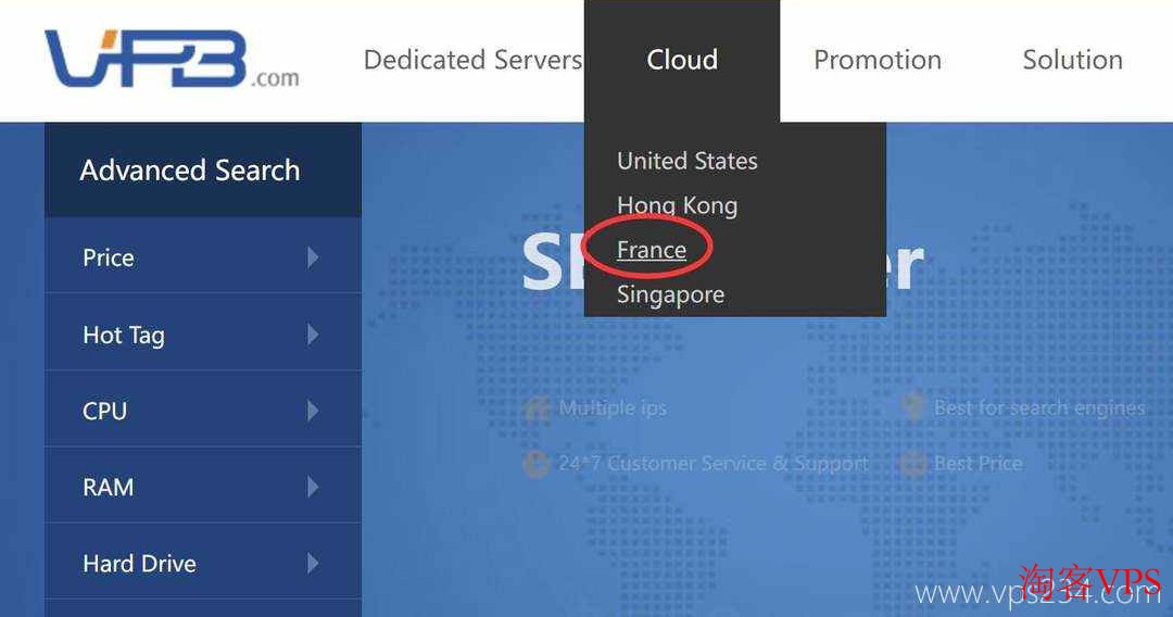 VPB法国VPS选择入口，Cloud菜单France节点