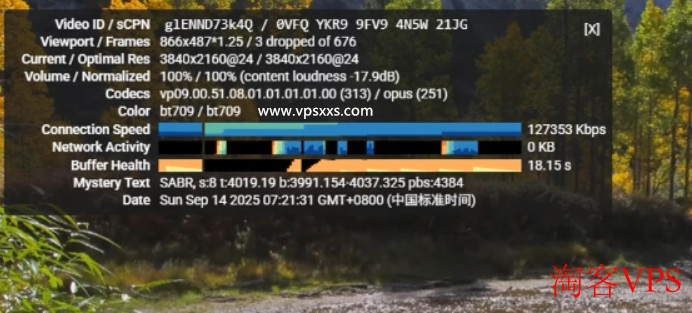 六六云美西NTT原生双ISP VPS观看YouTube 4K流畅场景