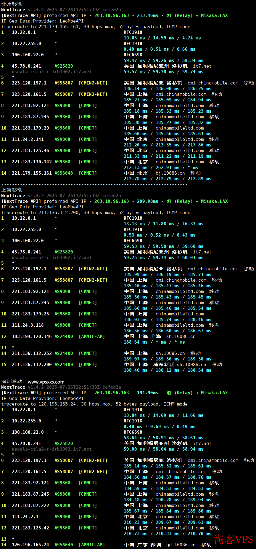 搬瓦工美国纽约CN2 GIA VPS移动回程路由图