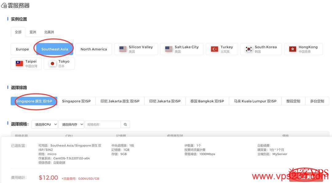 IPRaft 新加坡家宽VPS购买页面截图