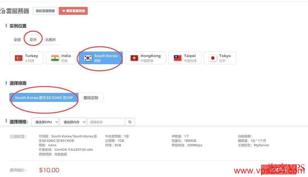 IPRaft韩国VPS购买界面展示