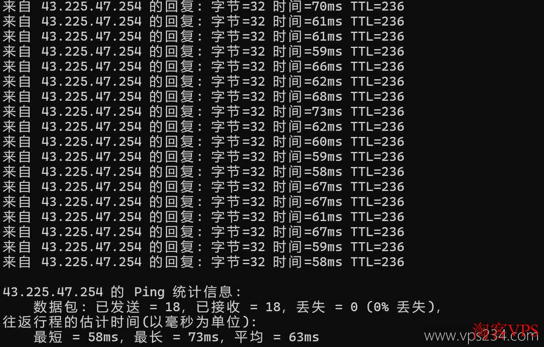 本地Ping恒创香港服务器平均延迟图，约63ms