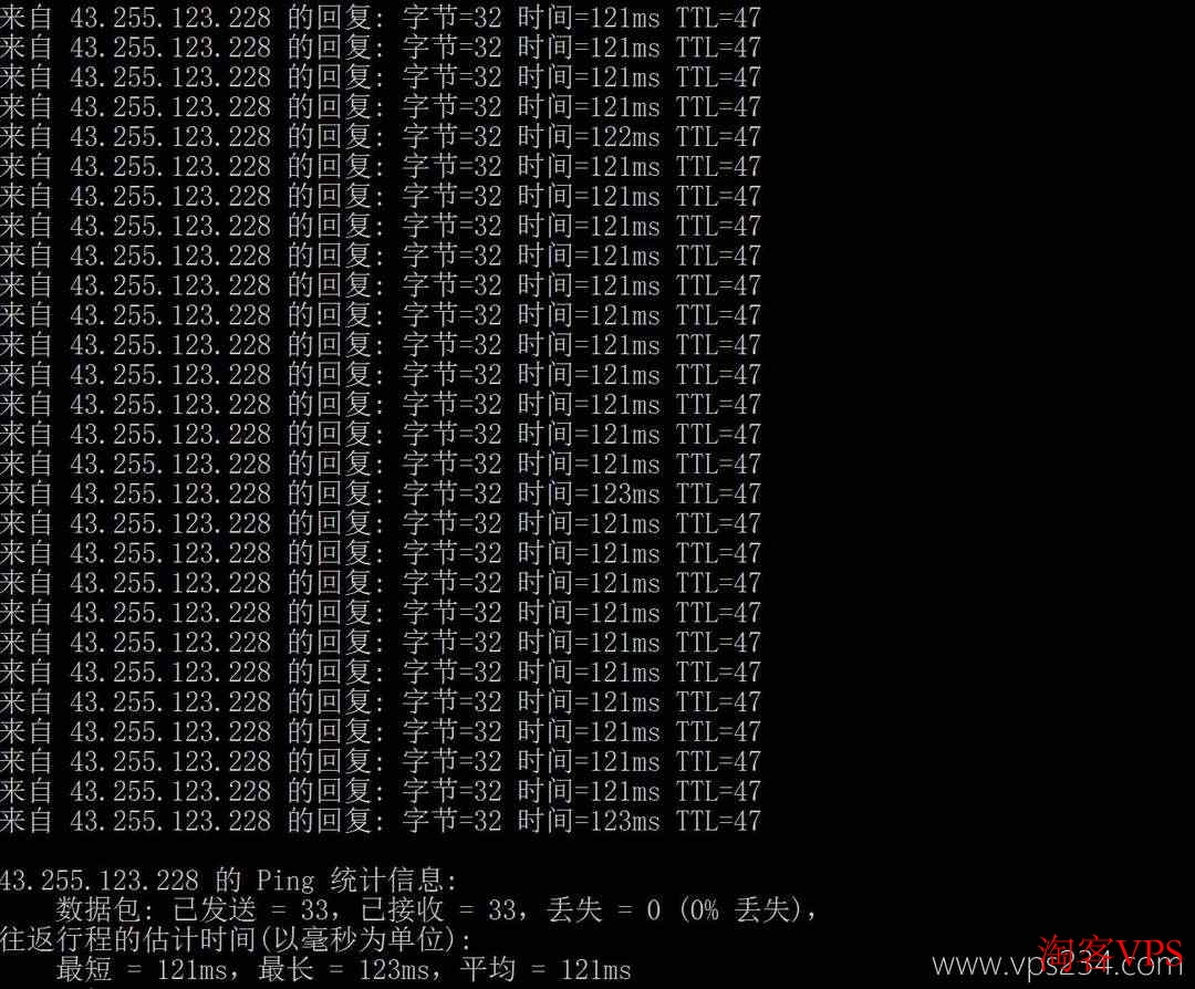 本地Ping吉云香港VPS延迟测试结果图