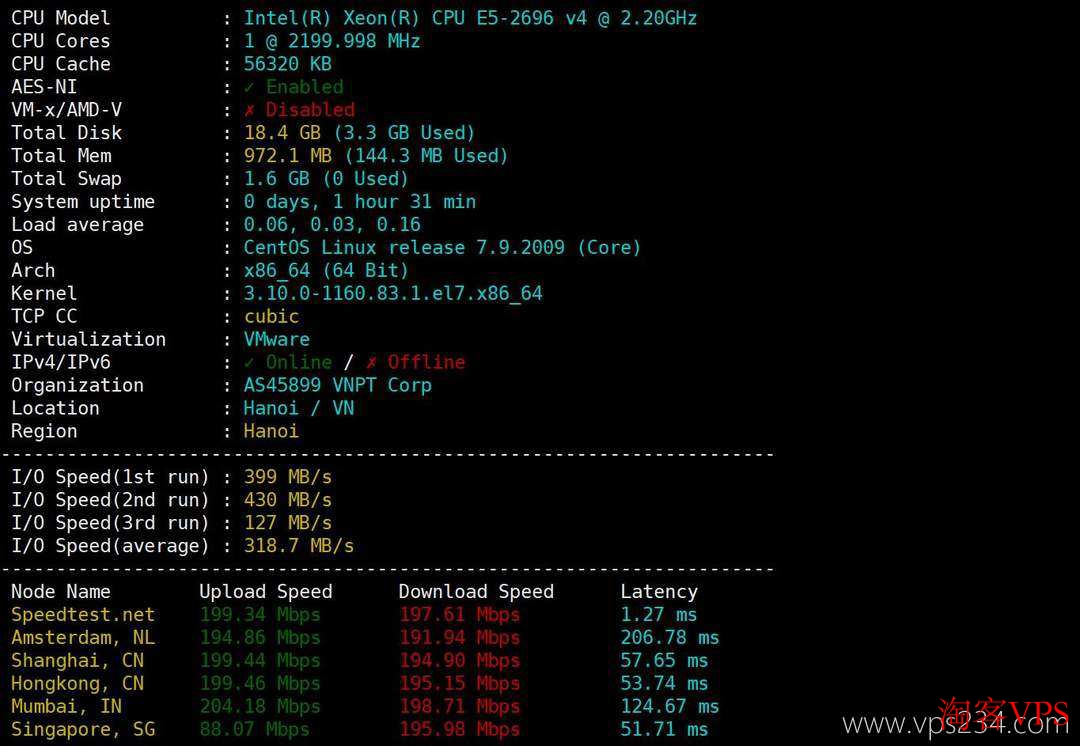 TotHost越南VPS性能测试，CPU型号及磁盘速度