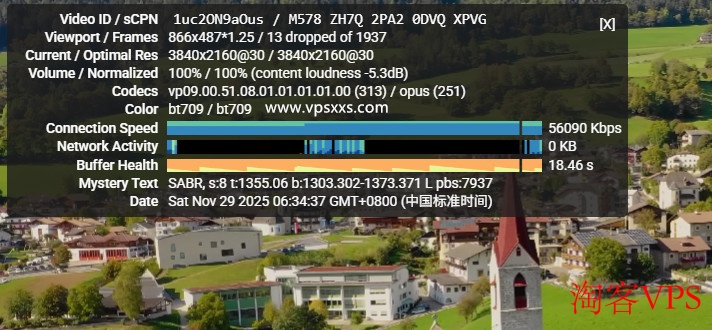 荫云香港HGC VPS在YouTube上测试视频播放速度