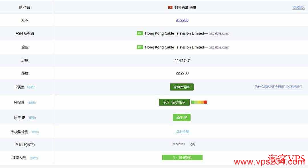 丽萨主机香港家宽VPS住宅IP纯净度截图