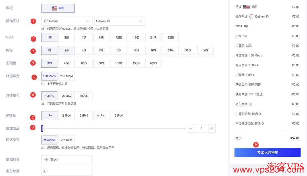 莱卡云美国双ISP配置界面示意