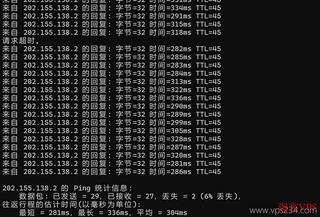 本地到WePC印尼VPS Ping延迟测试结果