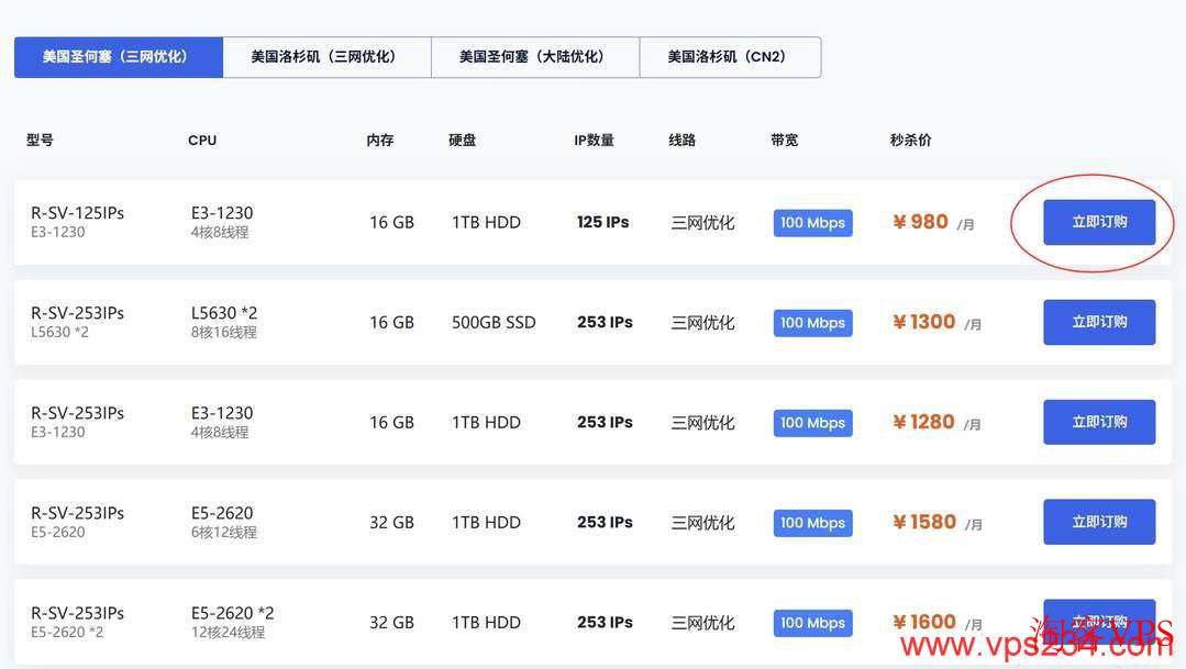 31IDC美国圣何塞三网优化服务器套餐选择和立即订购按钮