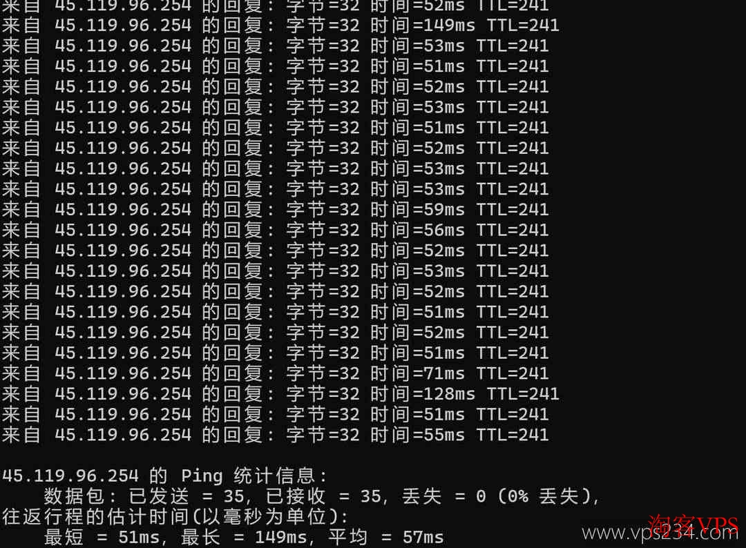 本地Ping测试，延迟低且无丢包
