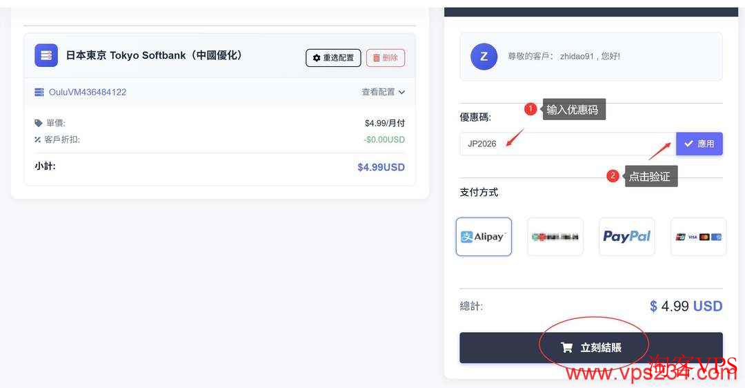 输入优惠码及支付方式选择界面