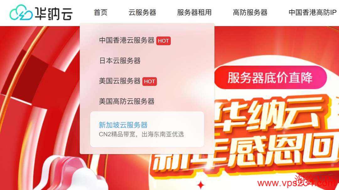 华纳云官网新加坡云服务器入口截图