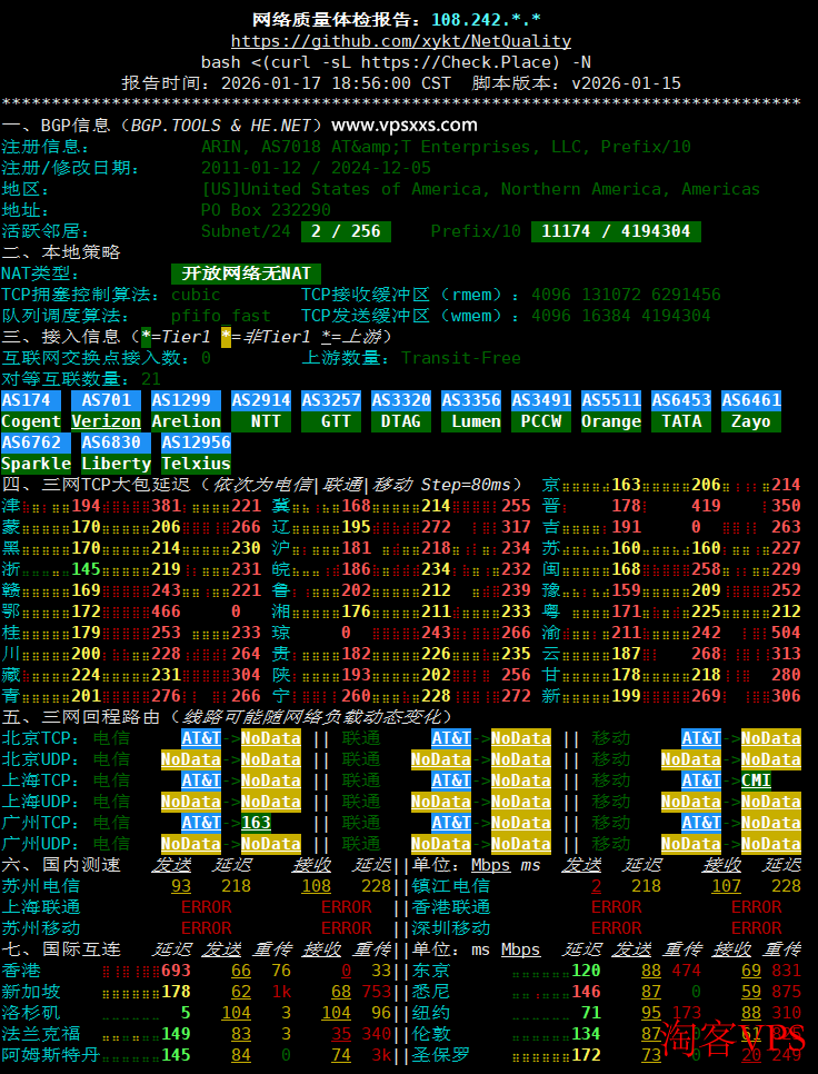 AaITR美国ATT静态家宽VPS网络质量体检详情图