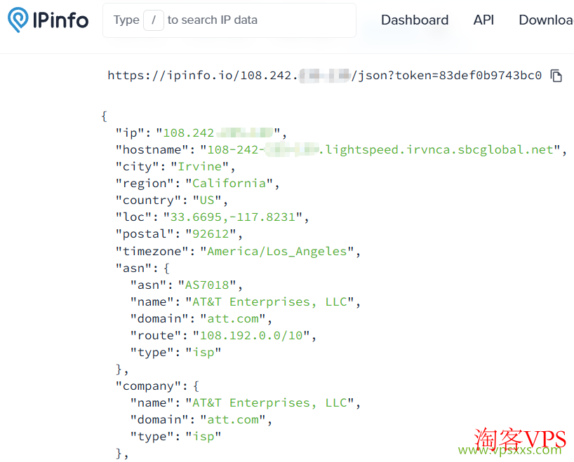 Ipinfo.io检测AaITR美国ATT静态家宽VPS是否为住宅IP