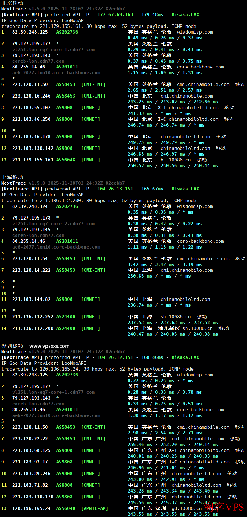 荫云英国双ISP VPS移动回程路由