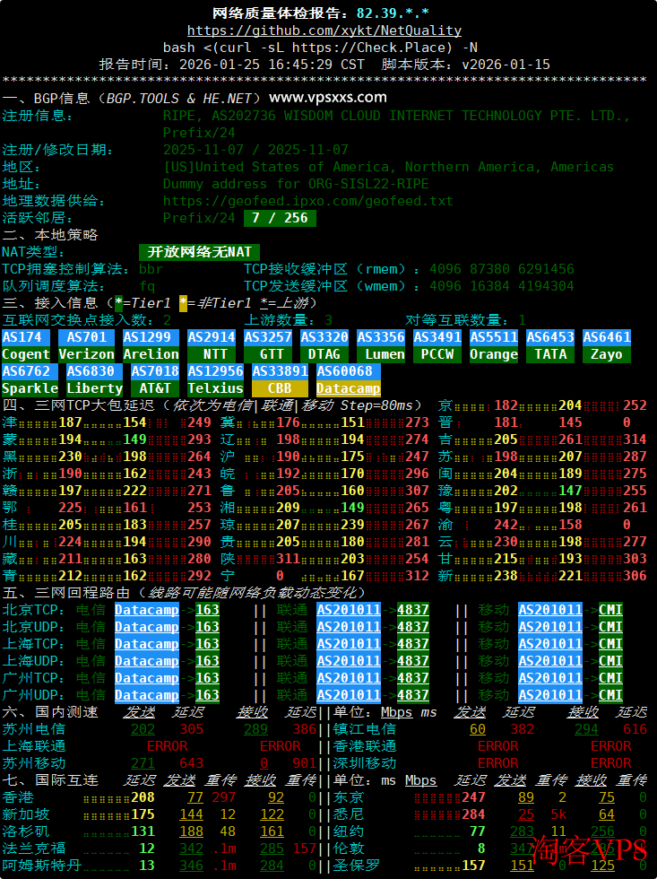 荫云英国双ISP VPS网络质量体检报告