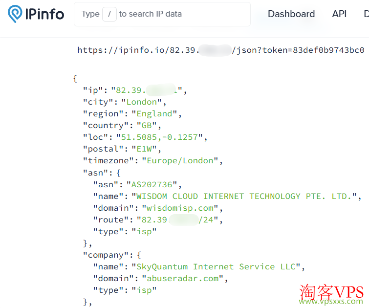 荫云英国双ISP VPS ipinfo.io住宅IP检测