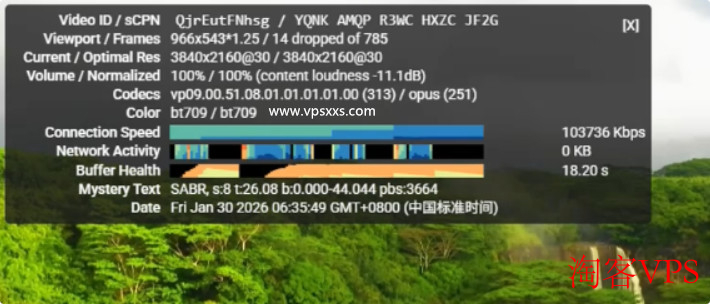 使用Tudcloud美国西雅图VPS观看YouTube，显示超过10万Kbps速度