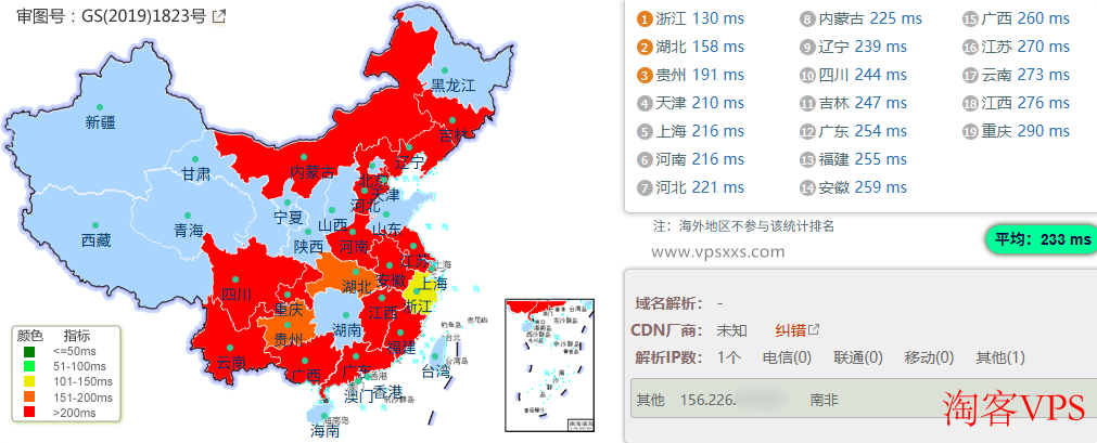 AkileCloud德国BGP VPS到国内的ping值测试截图，平均延迟233ms