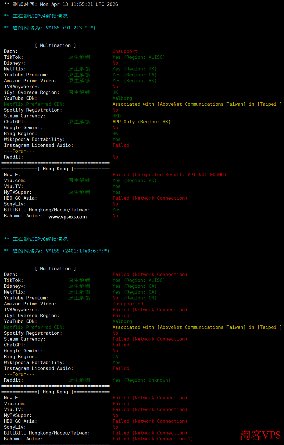 流媒体解锁能力测试
