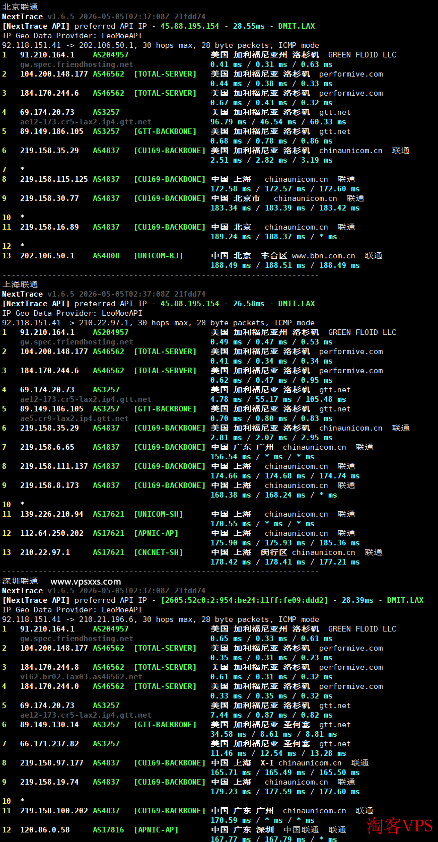 Friendhosting美国洛杉矶VPS联通回程路由