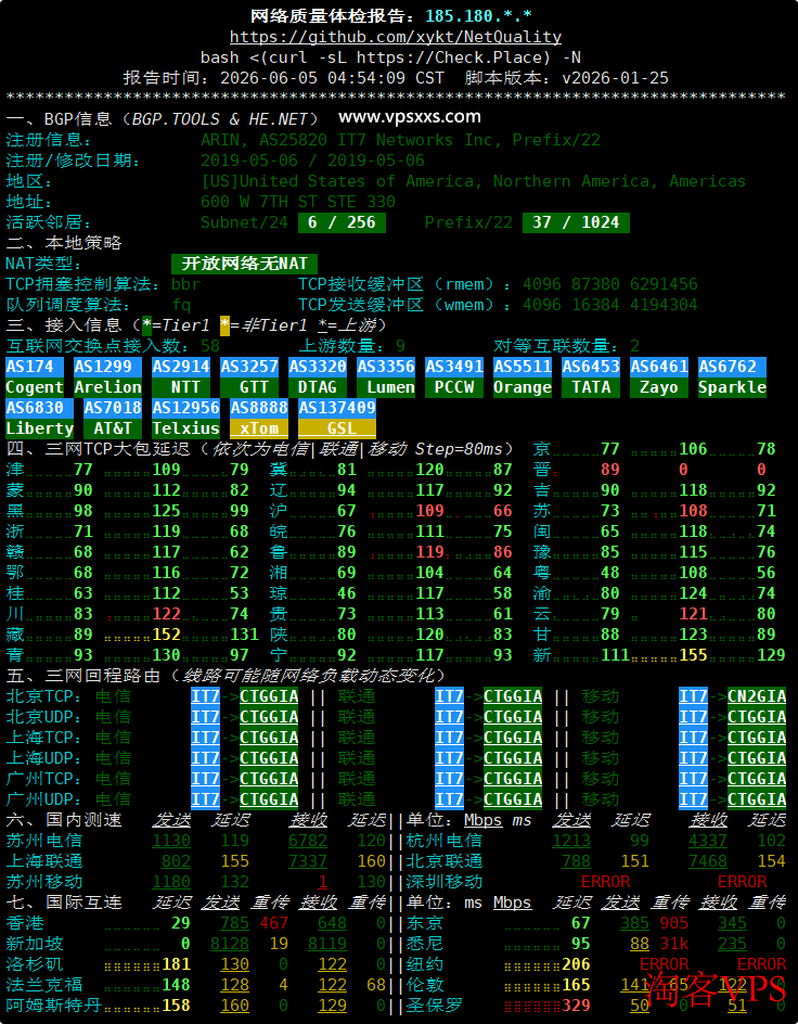 搬瓦工新加坡SG_8 VPS网络质量体检