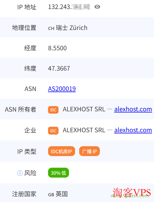 AlexHost瑞士VPS是否住宅IP检测